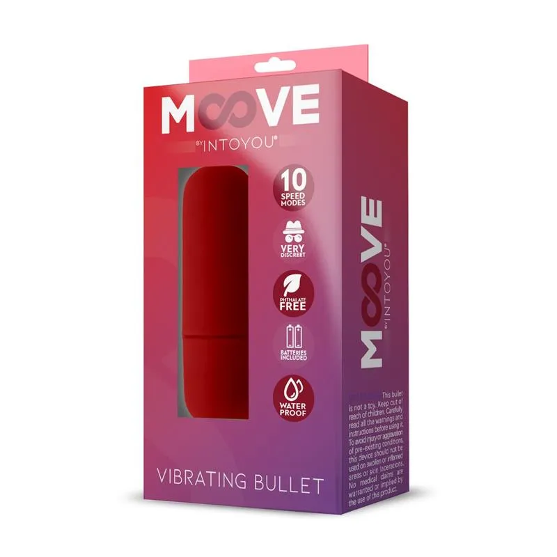 Vibrator bullet INTOYOU MOOVE. pentru stimularea clitorisului. 10 funcții de vibrație. rezistent la apă. culoarea roșu