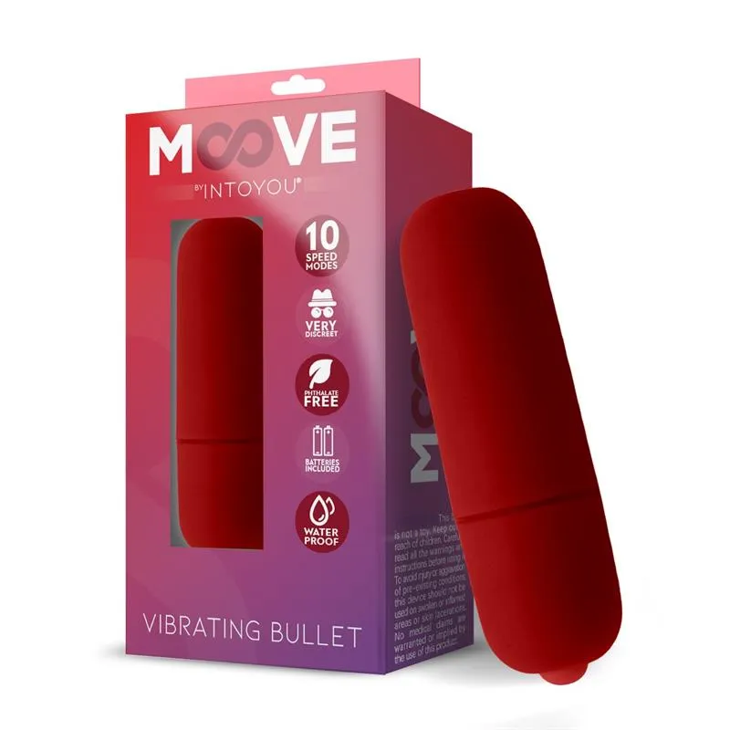 Vibrator bullet INTOYOU MOOVE. pentru stimularea clitorisului. 10 funcții de vibrație. rezistent la apă. culoarea roșu