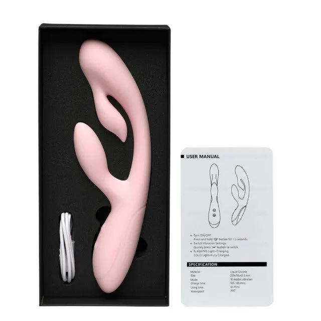 Vibrator cu stimulator INTY TOYS TWIRL. pentru stimularea clitorisului și punctului G. 10 funcții de vibrație. roz