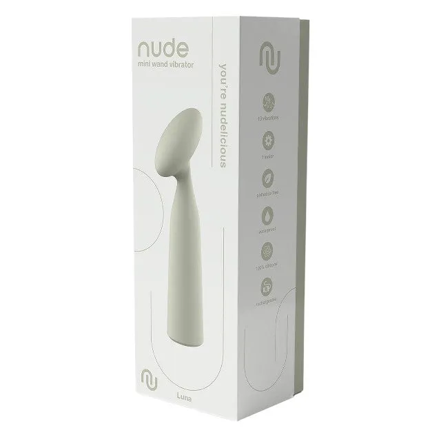 Vibrator DREAMTOYS Nude Luna Mini Wand. din silicon moale și flexibil. 10 funcții de vibrație. lungime 16.2 cm. culoare gri