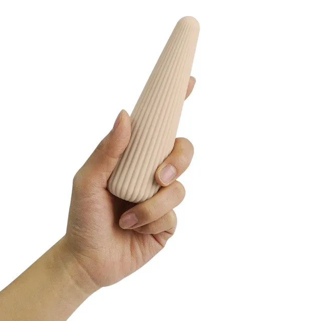 Vibrator DREAMTOYS Nude Zina. în formă de con. cu striații verticale. 10 funcții de vibrație. lungime 12.5 cm. crem