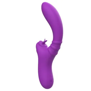 Vibrator dublu INTENSE HARRY. cu funcție de simulare sex oral. 20 funcții de vibrație. design curbat pentru stimularea punctului G. mov
