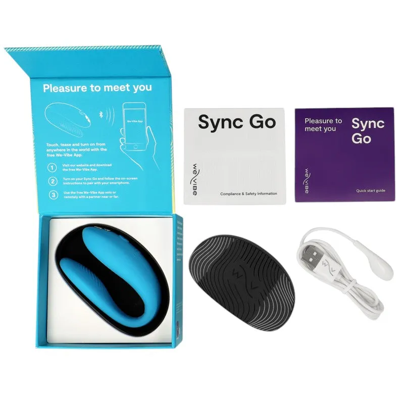 Vibrator dublu WE VIBE Sync Go. pentru stimularea clitorisului și punctului G. control prin aplicație. 9 funcții de vibrație. turcoaz
