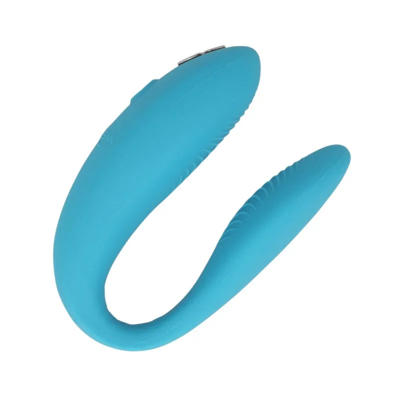 Vibrator dublu WE VIBE Sync Go. pentru stimularea clitorisului și punctului G. control prin aplicație. 9 funcții de vibrație. turcoaz