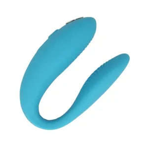 Vibrator dublu WE VIBE Sync Go. pentru stimularea clitorisului și punctului G. control prin aplicație. 9 funcții de vibrație. turcoaz