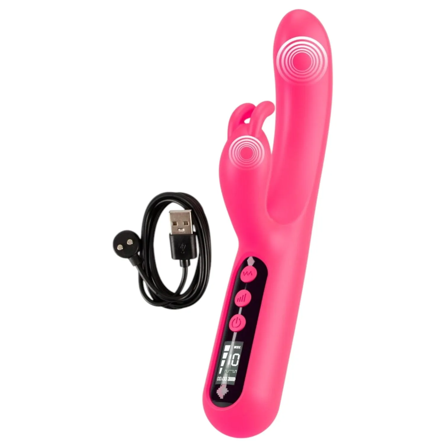 Vibrator dublu YOU2TOYS Pink Sunset Rabbit Vibrator. cu display digital. 10 funcții de vibrație. 4 viteze. culoare roz