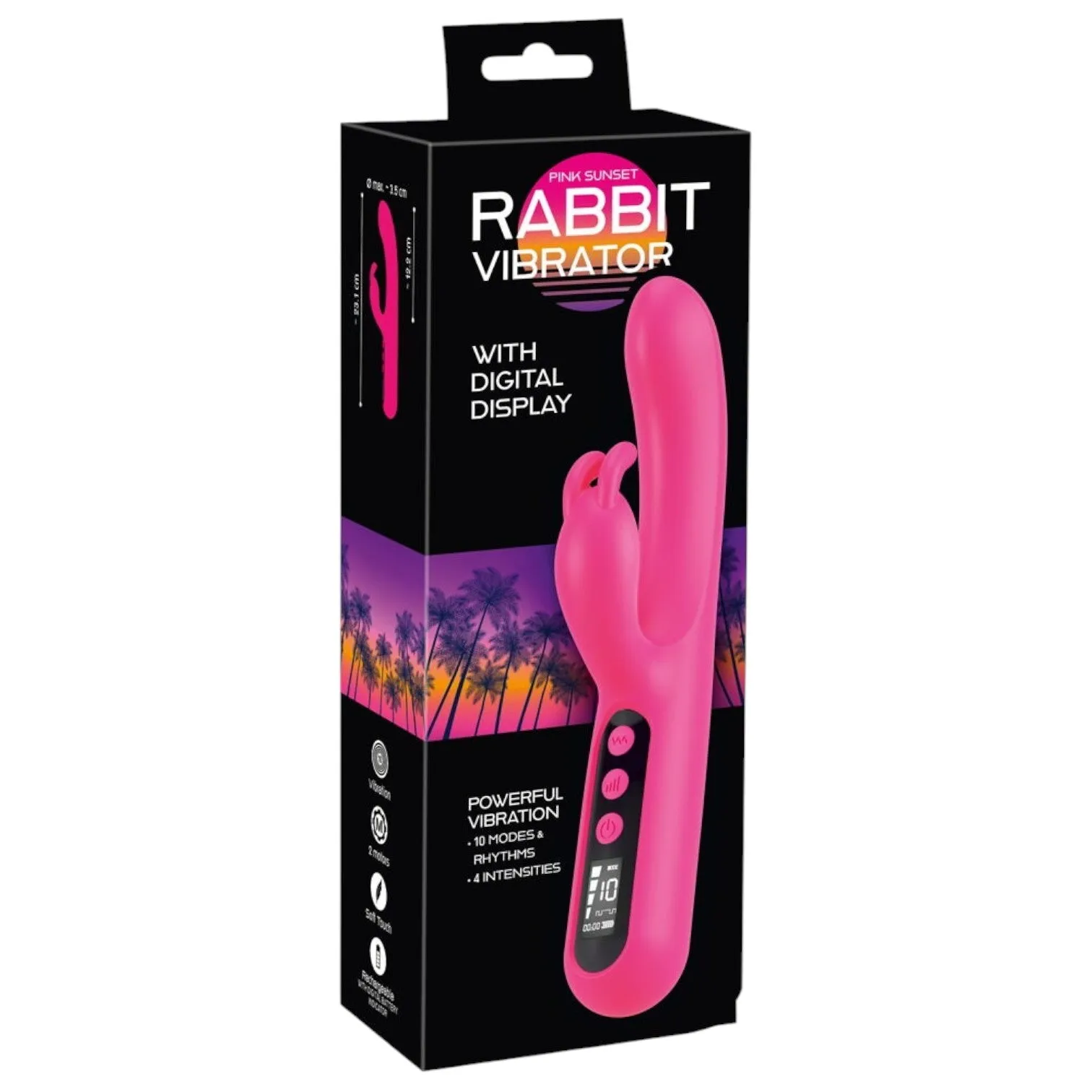 Vibrator dublu YOU2TOYS Pink Sunset Rabbit Vibrator. cu display digital. 10 funcții de vibrație. 4 viteze. culoare roz