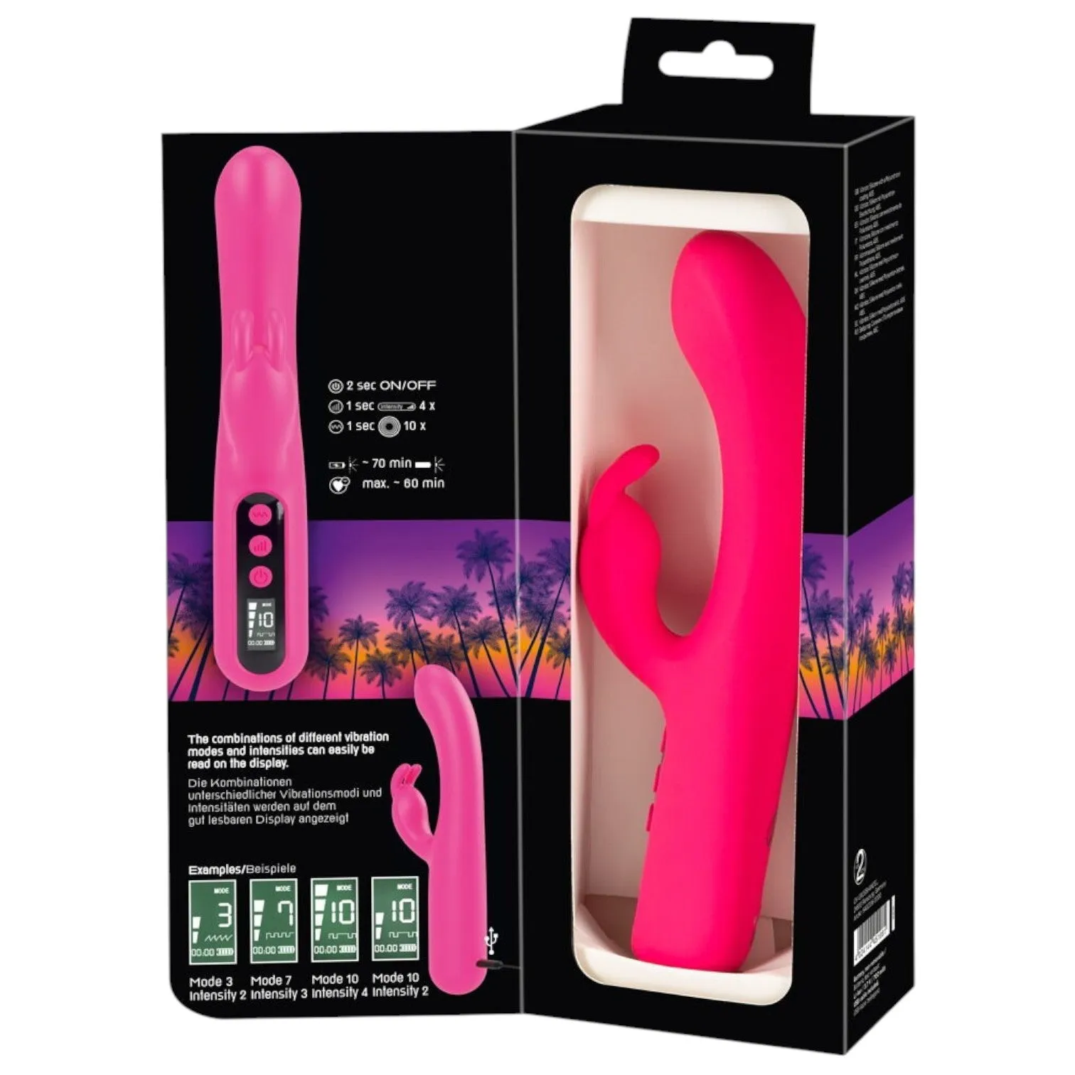Vibrator dublu YOU2TOYS Pink Sunset Rabbit Vibrator. cu display digital. 10 funcții de vibrație. 4 viteze. culoare roz