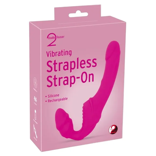 Vibrator dublu YOU2TOYS Strapless Strap-On 2. strap-on fără ham. 9 funcții de vibrație. rezistent la apă. lungime 21.8 cm. roz