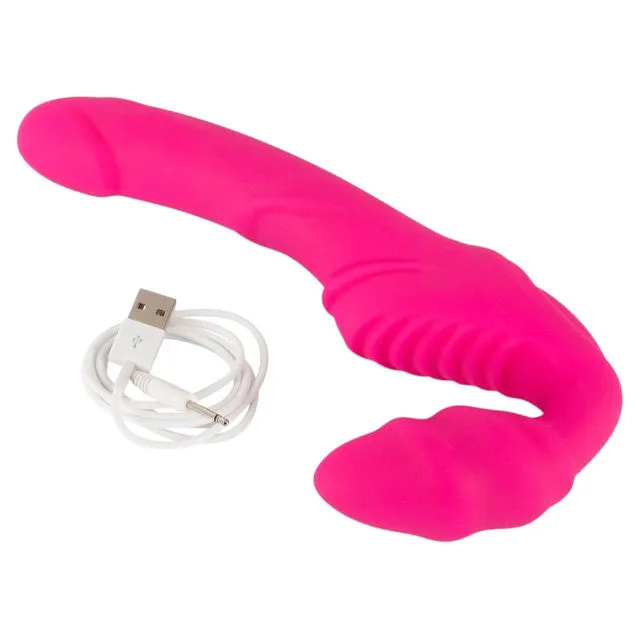 Vibrator dublu YOU2TOYS Strapless Strap-On 2. strap-on fără ham. 9 funcții de vibrație. rezistent la apă. lungime 21.8 cm. roz