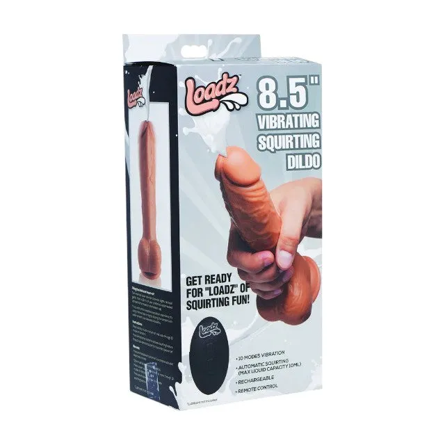 Vibrator LOADZ 8.5 Vibrating Squirting Dildo. cu telecomandă. funcție de ejaculare. 10 funcții de vibrație. culoarea pielii. 21.5 cm