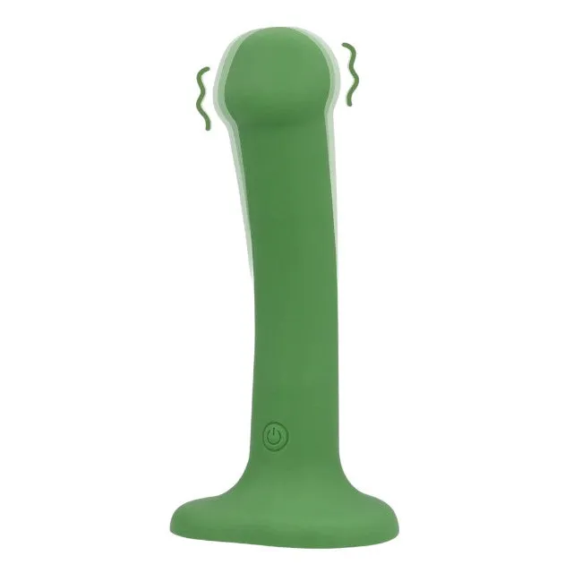 Vibrator LOVELINE Non-Phallic Vibrating Dildo Small. cu ventuză. compatibil cu ham strap-on. 10 funcții de vibrație. 16.5 cm. verde