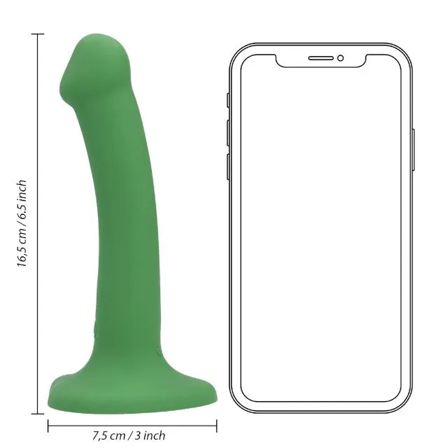 Vibrator LOVELINE Non-Phallic Vibrating Dildo Small. cu ventuză. compatibil cu ham strap-on. 10 funcții de vibrație. 16.5 cm. verde