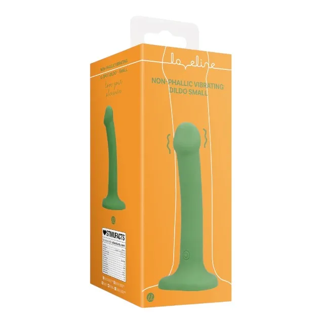 Vibrator LOVELINE Non-Phallic Vibrating Dildo Small. cu ventuză. compatibil cu ham strap-on. 10 funcții de vibrație. 16.5 cm. verde