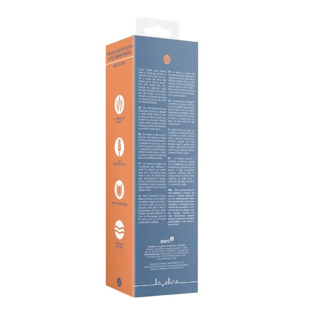 Vibrator portabil LOVELINE BY SHOTS Travel Vibrator. cu compartiment și pompă pentru lubrifiant. 10 funcții de vibrație. culoare albastru