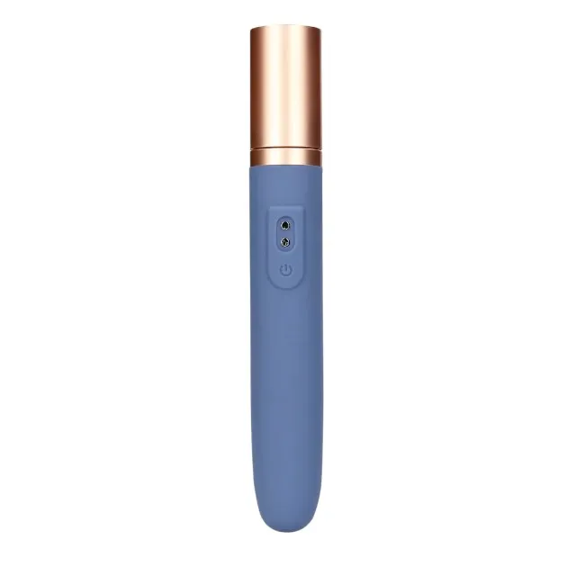 Vibrator portabil LOVELINE BY SHOTS Travel Vibrator. cu compartiment și pompă pentru lubrifiant. 10 funcții de vibrație. culoare albastru