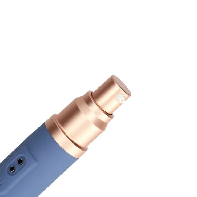Vibrator portabil LOVELINE BY SHOTS Travel Vibrator. cu compartiment și pompă pentru lubrifiant. 10 funcții de vibrație. culoare albastru