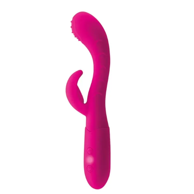Vibrator rabbit GOODIES Sweetie Pleasures CAKEY. cu stimulator dublu. din silicon premium. 10 funcții de vibrație. roz fuchsia