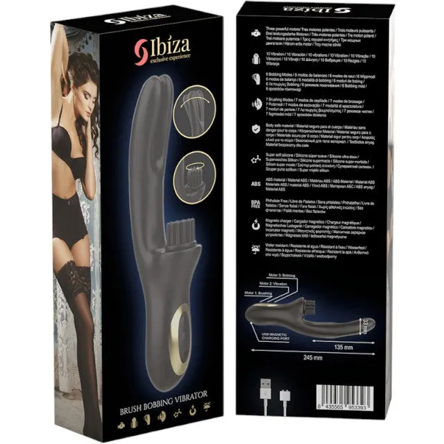 Vibrator rabbit IBIZA Brush Bobbing Vibrator. din silicon hipoalergenic. 10 funcții de vibrație. 7 funcții de mișcare. negru