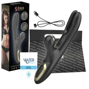 Vibrator rabbit IBIZA Suction Clamping Vibrator. din silicon hipoalergenic. 10 funcții de vibrație. 10 funcții de aspirare clitoridiană. negru
