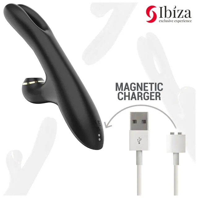 Vibrator rabbit IBIZA Suction Clamping Vibrator. din silicon hipoalergenic. 10 funcții de vibrație. 10 funcții de aspirare clitoridiană. negru
