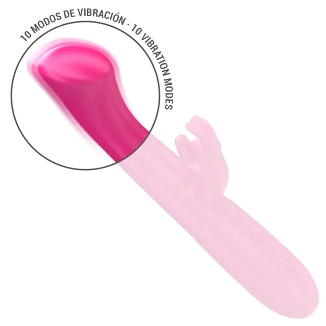 Vibrator rabbit INTENSE JULIETA. din silicon premium. pentru stimularea clitorisului și punctului G. 10 funcții de vibrație. culoarea roz