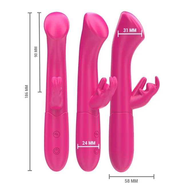 Vibrator rabbit INTENSE JULIETA. din silicon premium. pentru stimularea clitorisului și punctului G. 10 funcții de vibrație. culoarea roz