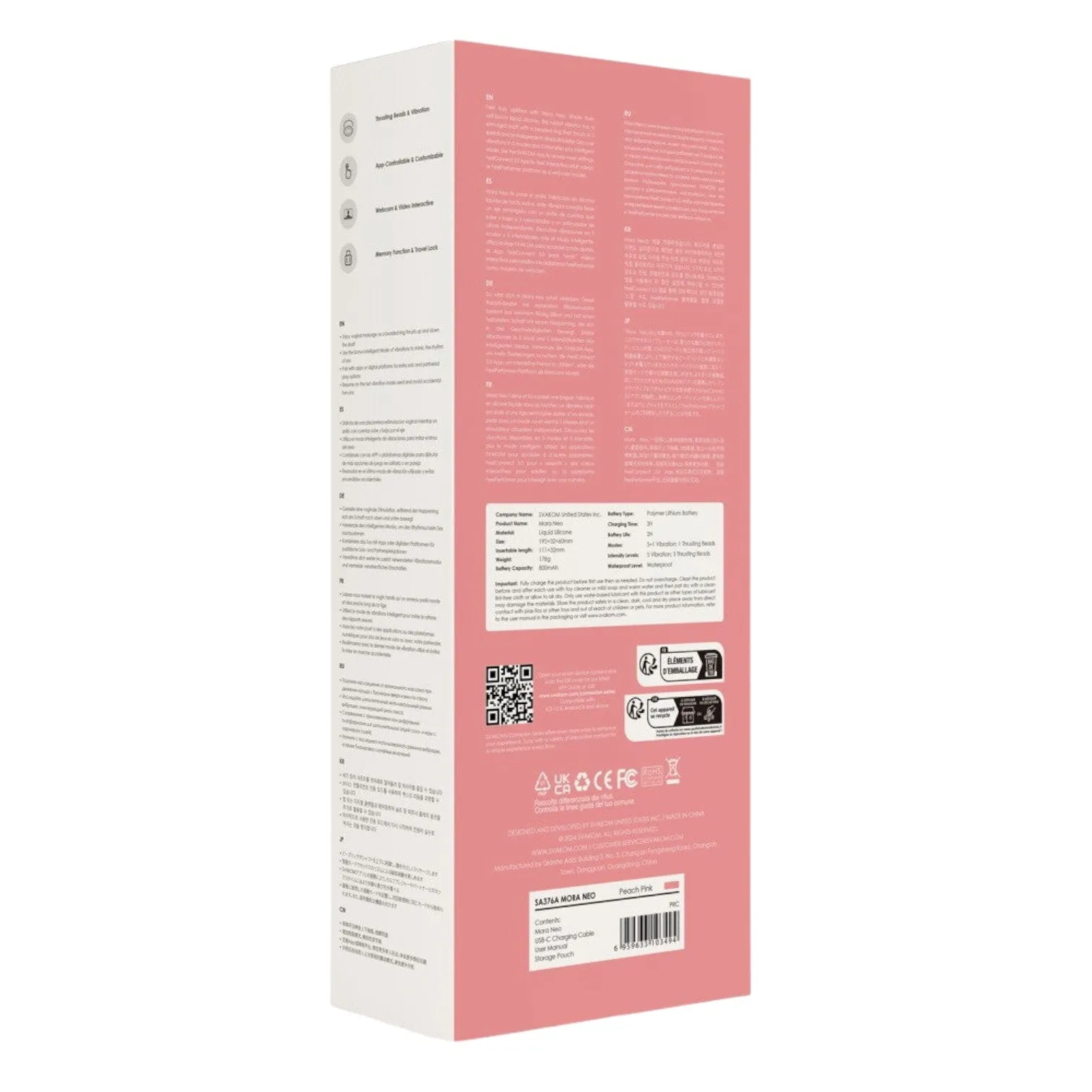 Vibrator rabbit interactiv SVAKOM MORA NEO. cu inel din perle cu 3 funcții de masaj. control prin aplicație. roz