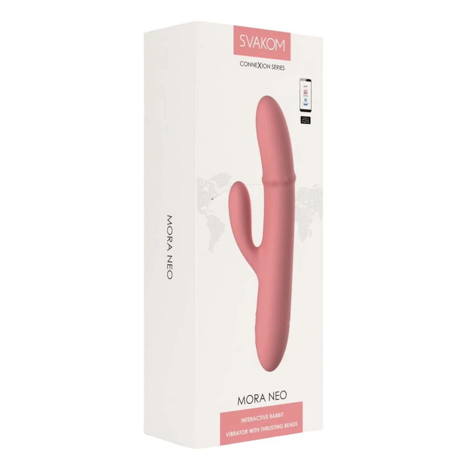 Vibrator rabbit interactiv SVAKOM MORA NEO. cu inel din perle cu 3 funcții de masaj. control prin aplicație. roz