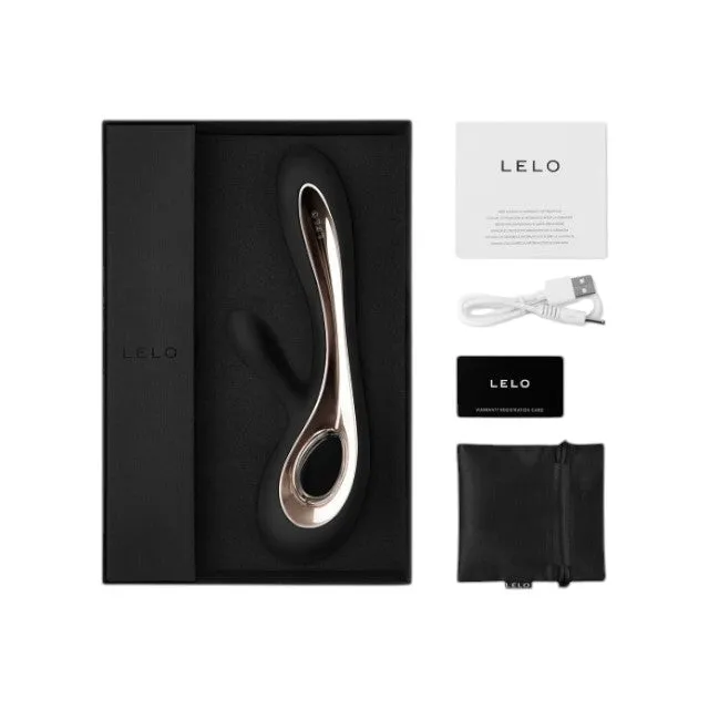 Vibrator rabbit LELO SORAYA 2. pentru stimularea clitorisului și punctului G. 12 funcții de vibrație. negru cu auriu