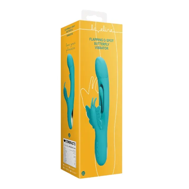 Vibrator rabbit LOVELINE Flapping G-Spot Butterfly Vibrator. cu funcție de lovituri ritmice. 21 funcții de vibrație. albastru