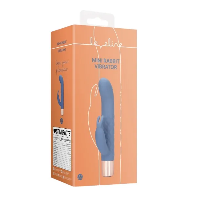 Vibrator rabbit LOVELINE Mini Rabbit Vibrator. pentru clitoris și punctul G. 10 funcții de vibrație. lungime 14.3 cm. albastru