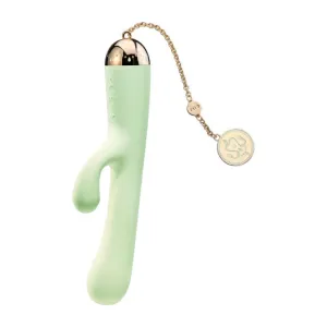 Vibrator rabbit ZALO Ichigo Melon. pentru stimularea clitorisului și punctului G. control prin aplicație. cu lanț din aur de 18 carate. culoare verde