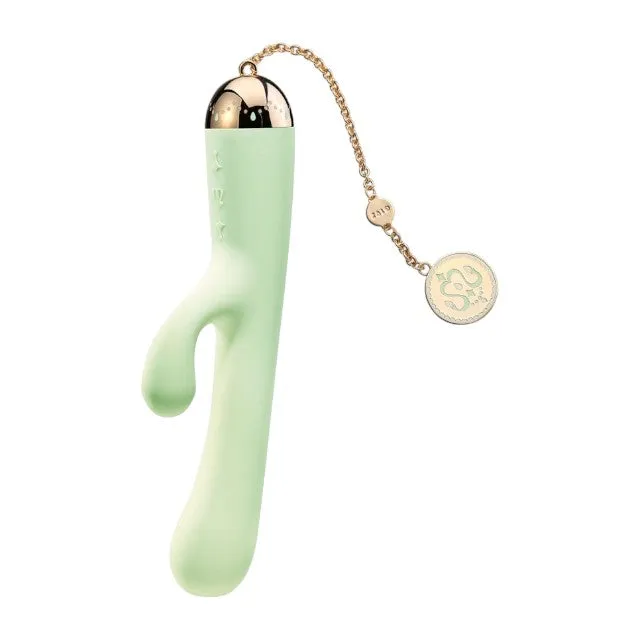 Vibrator rabbit ZALO Ichigo Melon. pentru stimularea clitorisului și punctului G. control prin aplicație. cu lanț din aur de 18 carate. culoare verde
