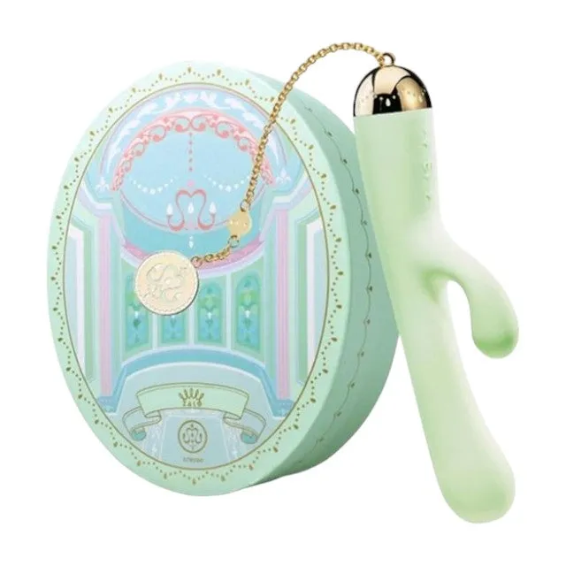 Vibrator rabbit ZALO Ichigo Melon. pentru stimularea clitorisului și punctului G. control prin aplicație. cu lanț din aur de 18 carate. culoare verde